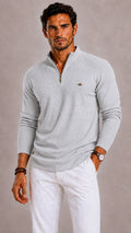 Men's Ribbed Zip-Up Jumper with Mock Neck