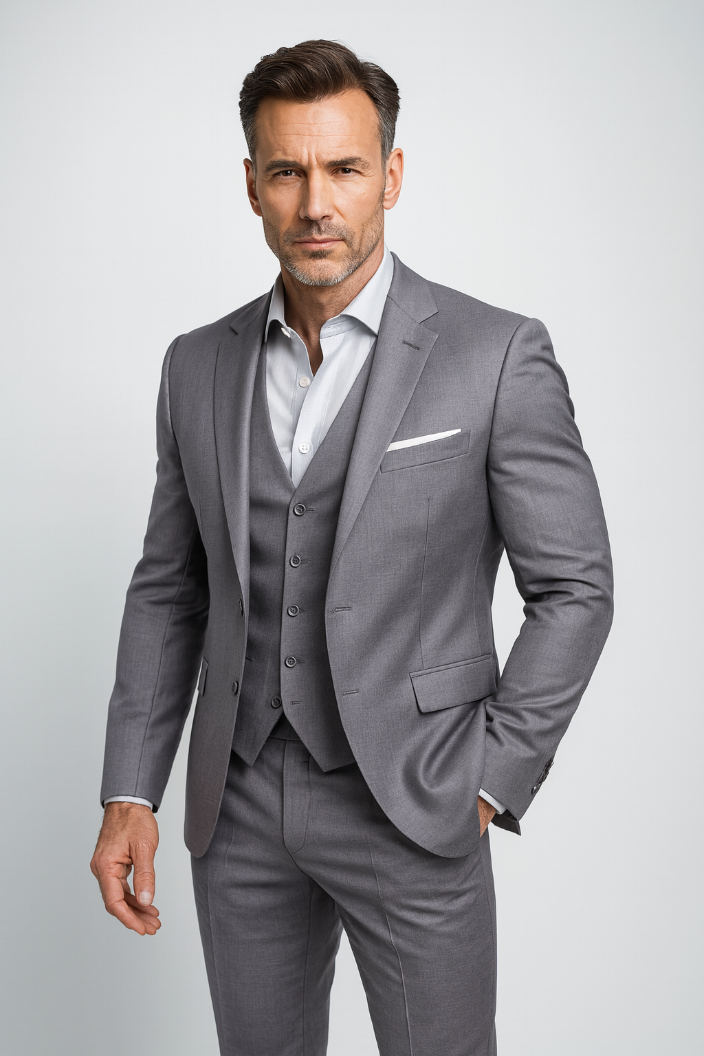 Men's Three-Piece Slim-Fit Formal Suit – Blazer, Waistcoat and Trousers