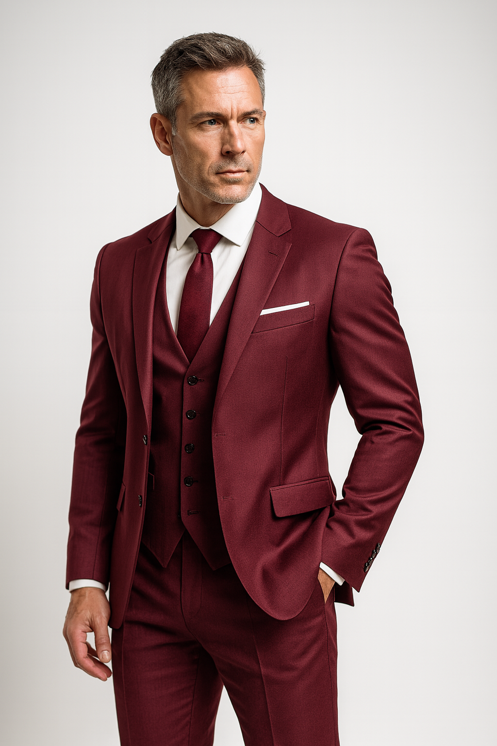 Men's Three-Piece Slim-Fit Formal Suit – Blazer, Waistcoat and Trousers
