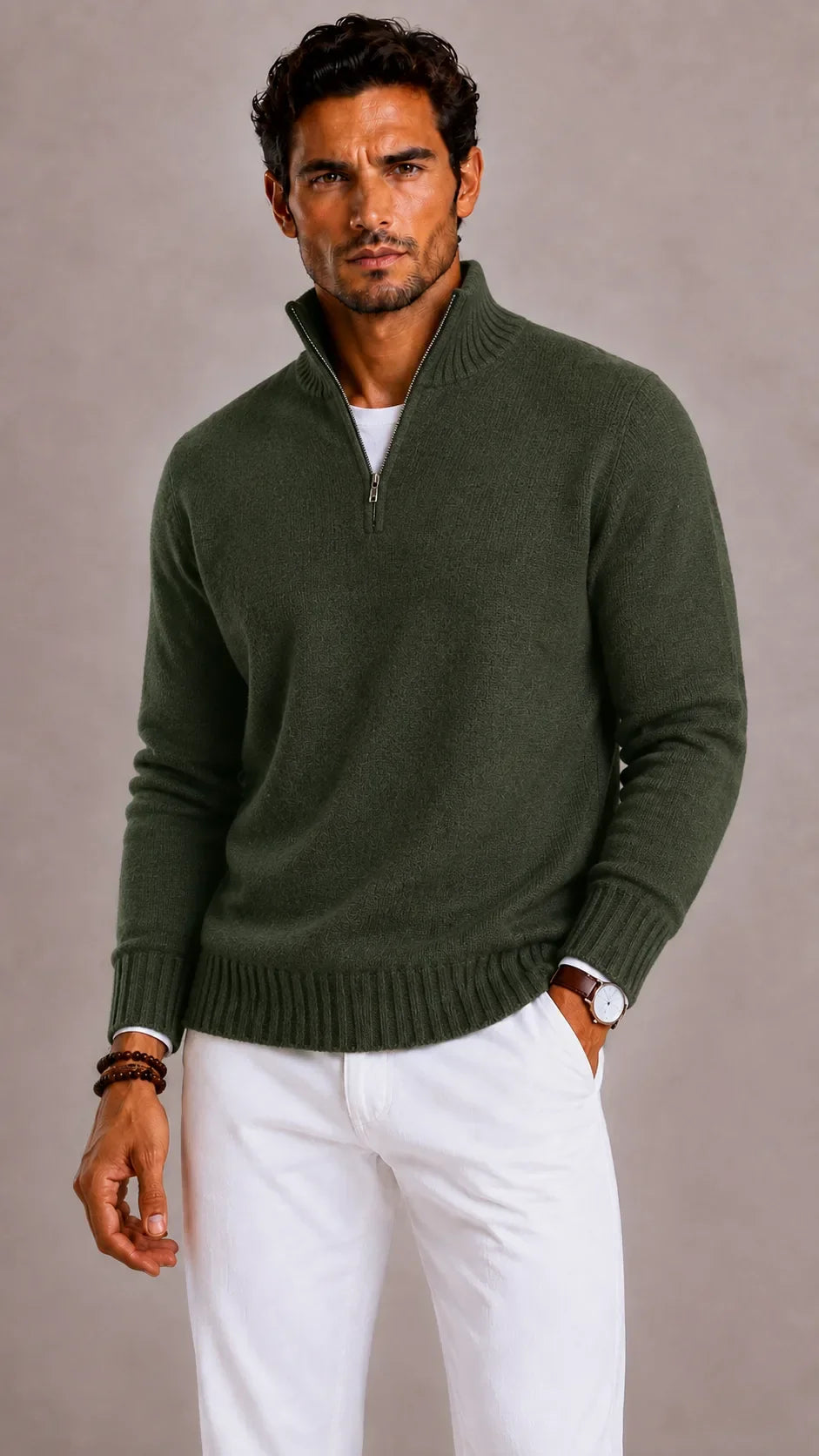 Men's Zip-up Jumper with High Collar