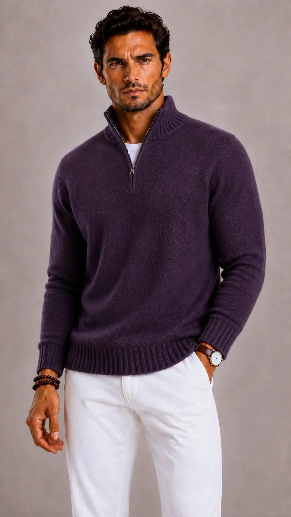 Men's Zip-up Jumper with High Collar