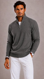 Men's Zip-up Jumper with High Collar