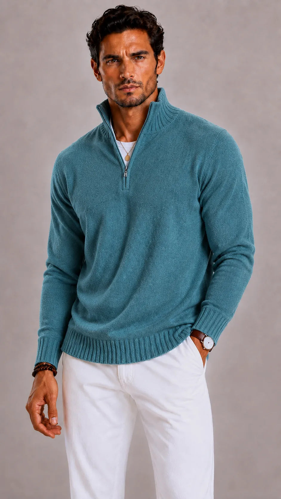 Men's Zip-up Jumper with High Collar