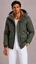Men's Parka with Hood and Multiple Pockets