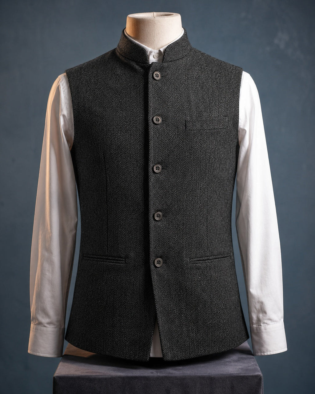 Men's Mandarin-Collar Waistcoat – Four-Button Front