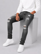 Men's Slim-fit Jeans with Ripped Details