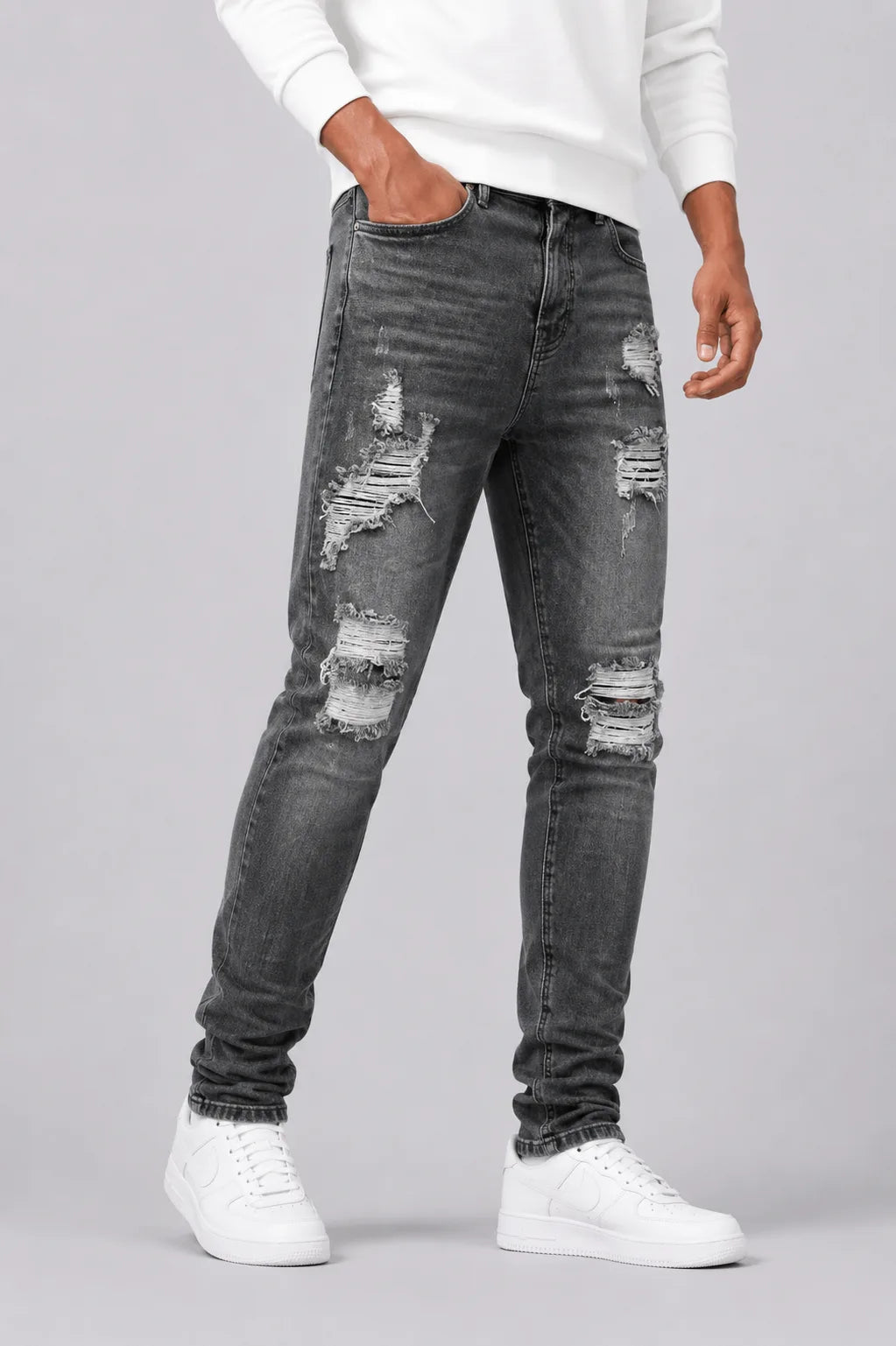 Men's Slim-fit Jeans with Ripped Details