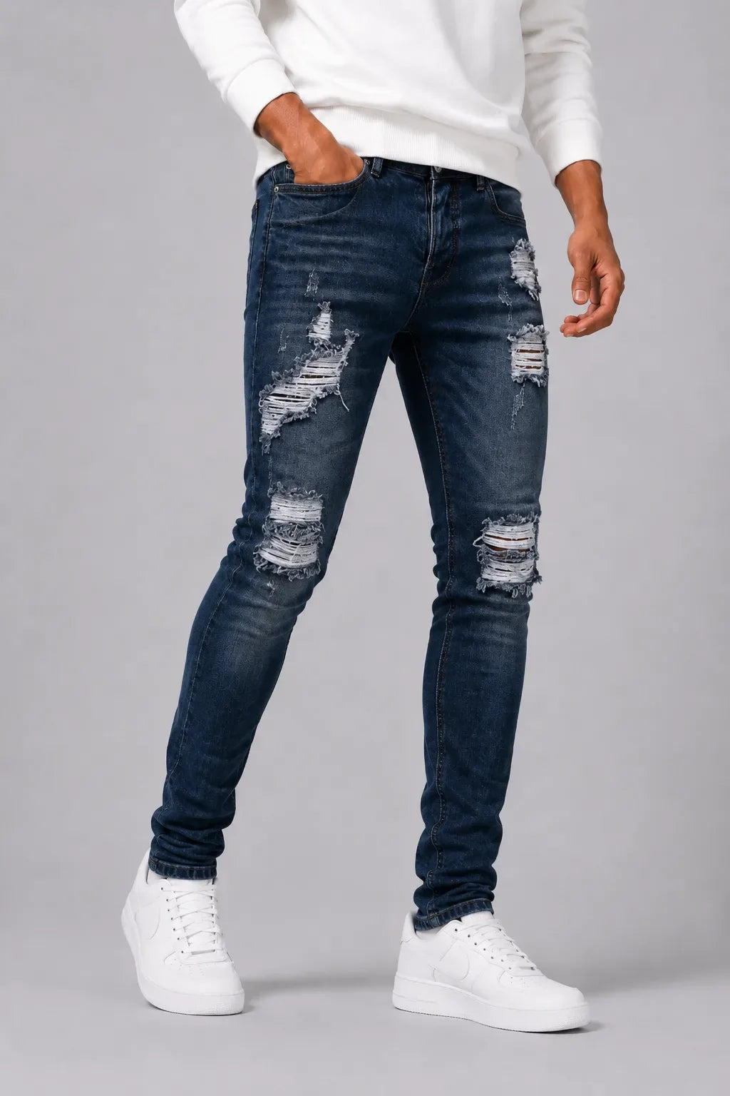 Men's Slim-fit Jeans with Ripped Details