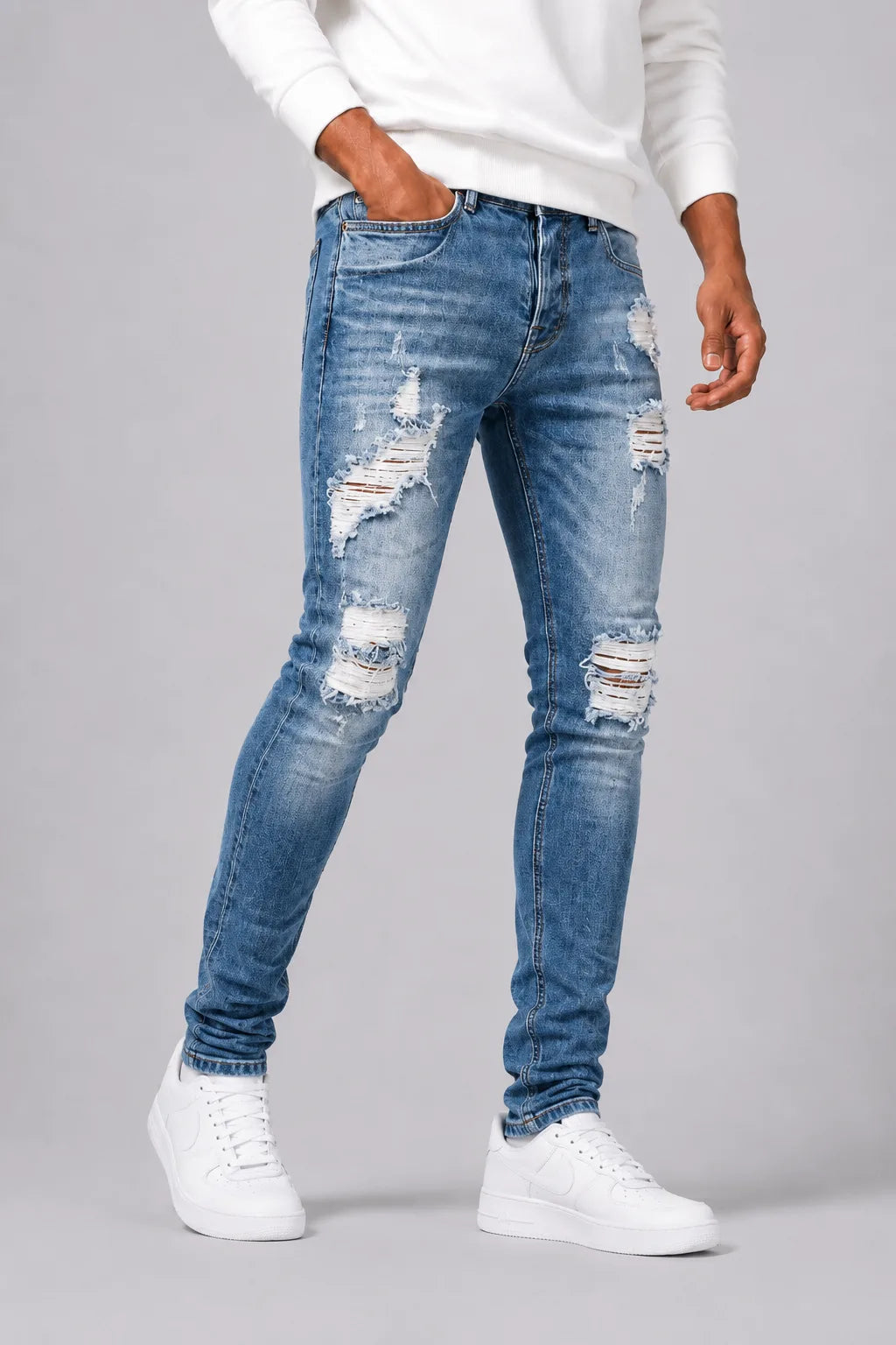 Men's Slim-fit Jeans with Ripped Details