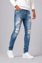 Men's Slim-fit Jeans with Ripped Details