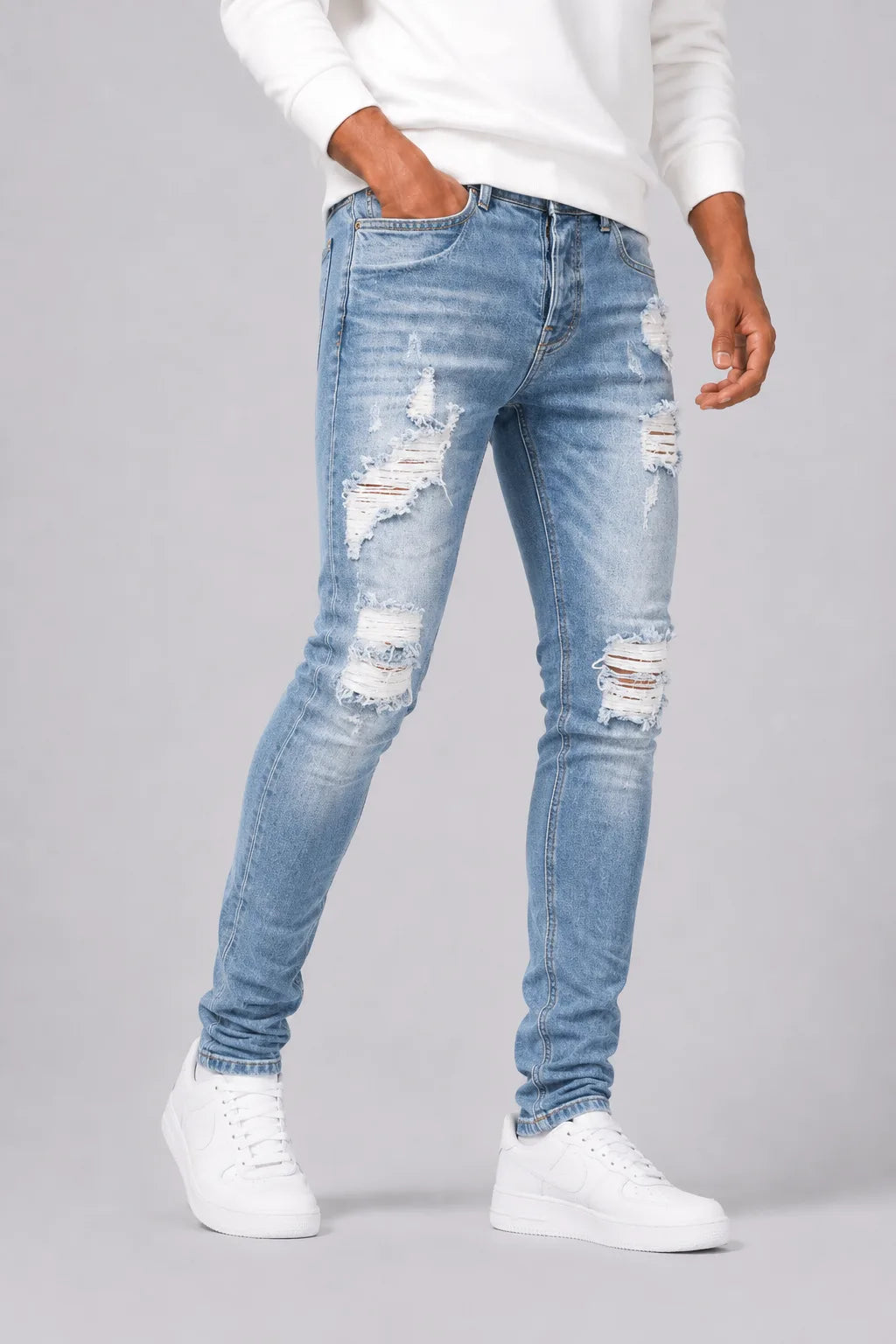 Men's Slim-fit Jeans with Ripped Details