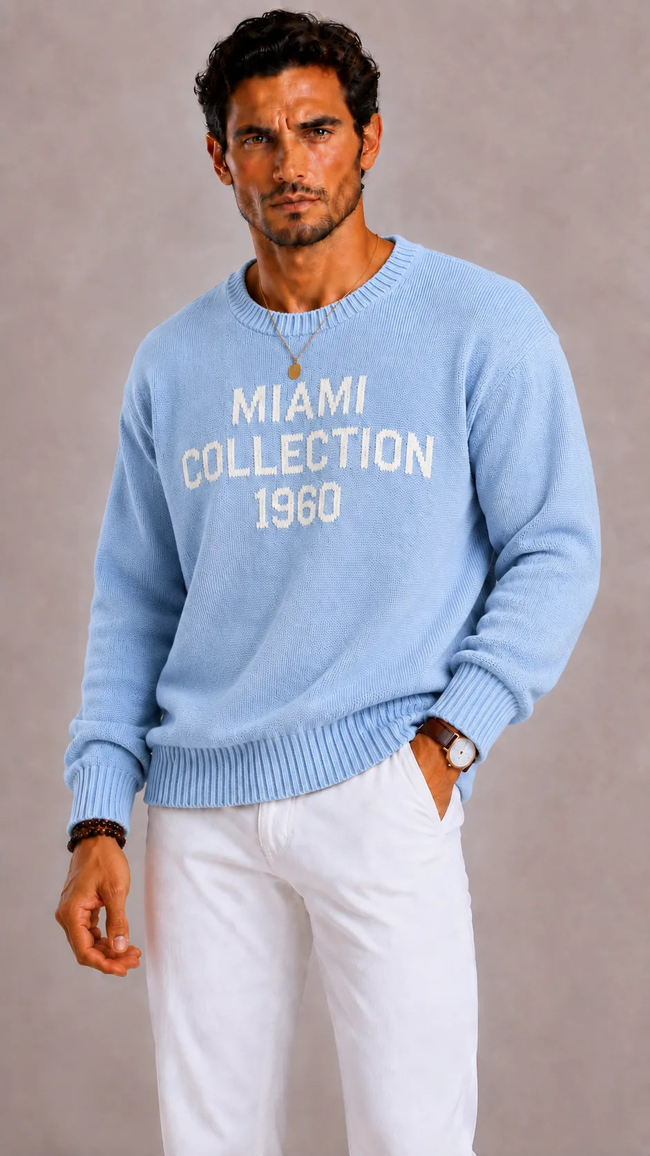 Men's Oversized Knit Jumper with Miami Collection Print