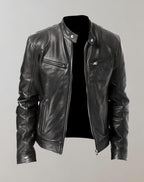 Men's Gloss-Finish leather-look Jacket – Zip-Front Racer Style