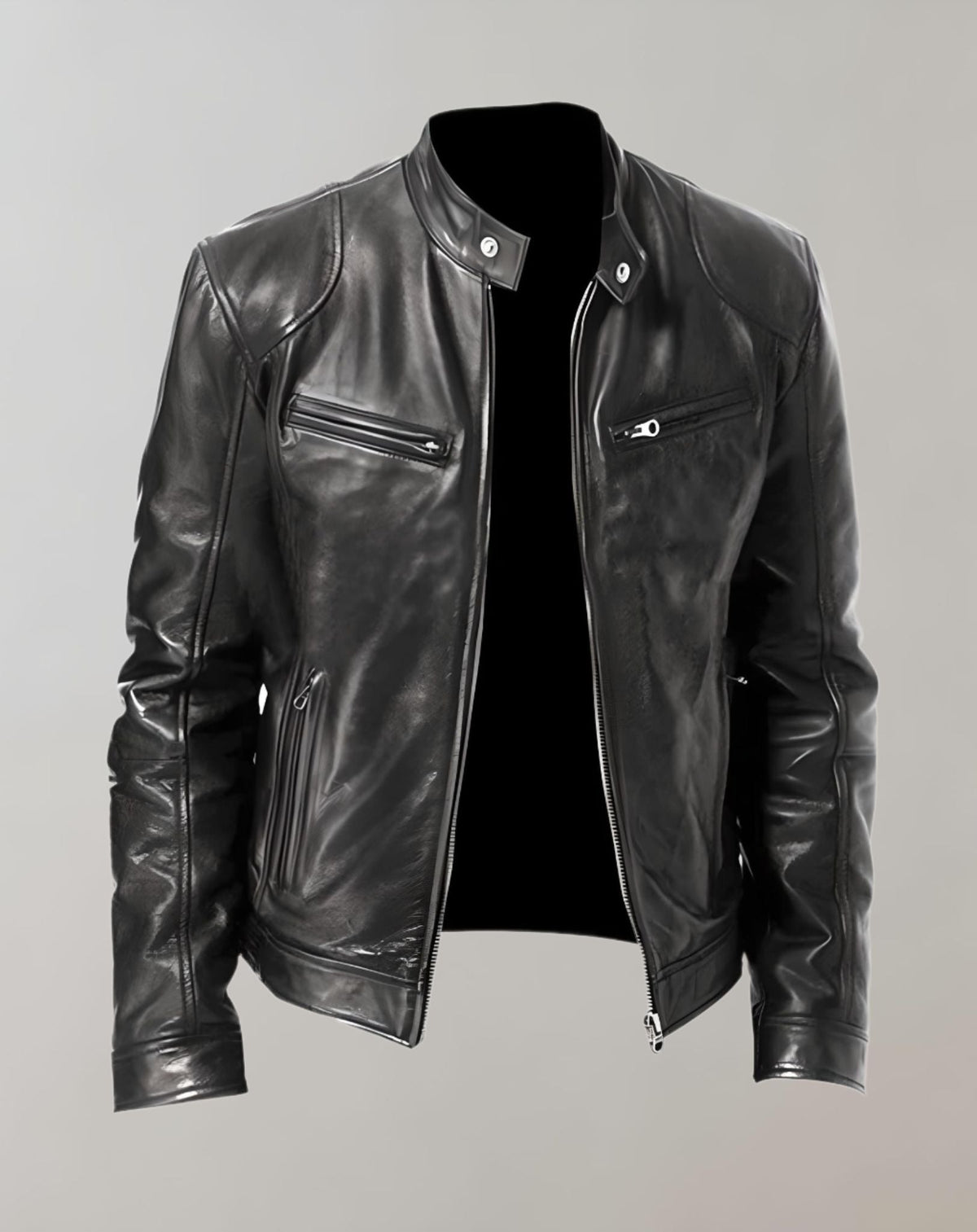 Men's Gloss-Finish leather-look Jacket – Zip-Front Racer Style