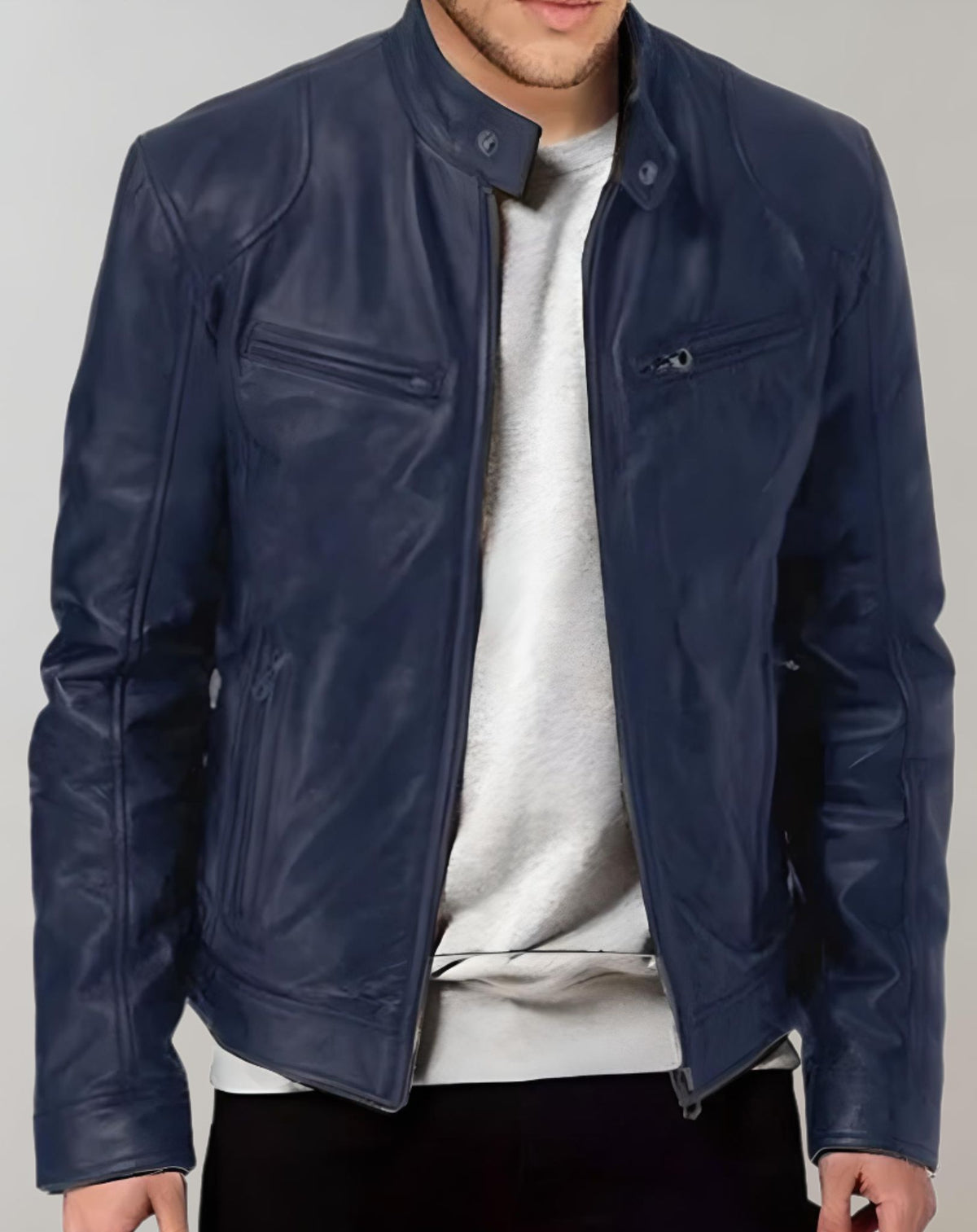 Men's Gloss-Finish leather-look Jacket – Zip-Front Racer Style