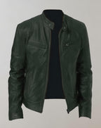 Men's Gloss-Finish leather-look Jacket – Zip-Front Racer Style