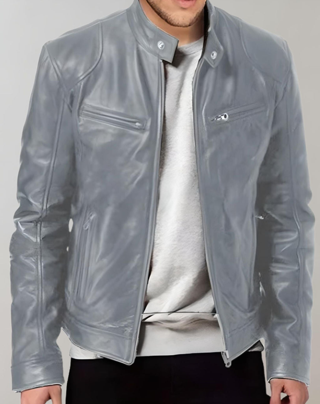 Men's Gloss-Finish leather-look Jacket – Zip-Front Racer Style