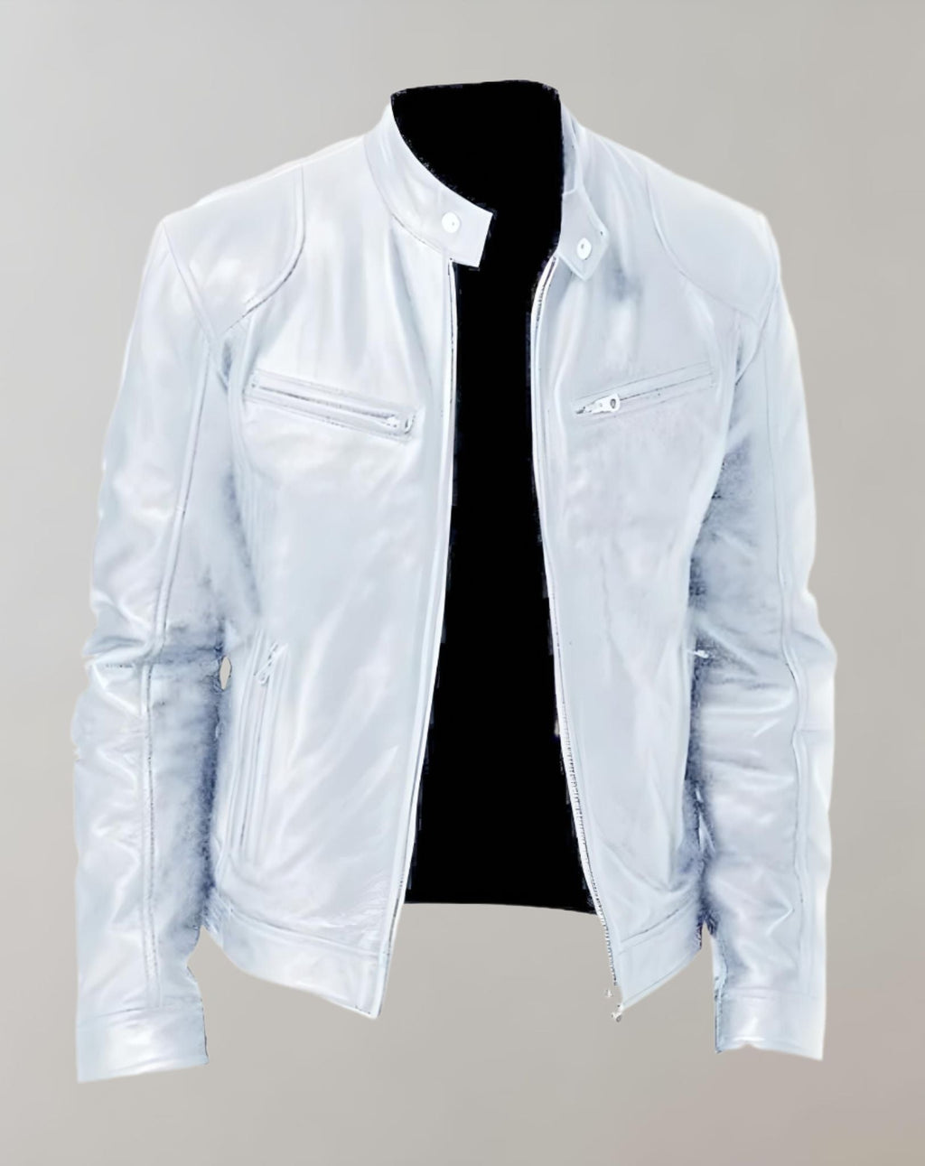 Men's Gloss-Finish leather-look Jacket – Zip-Front Racer Style