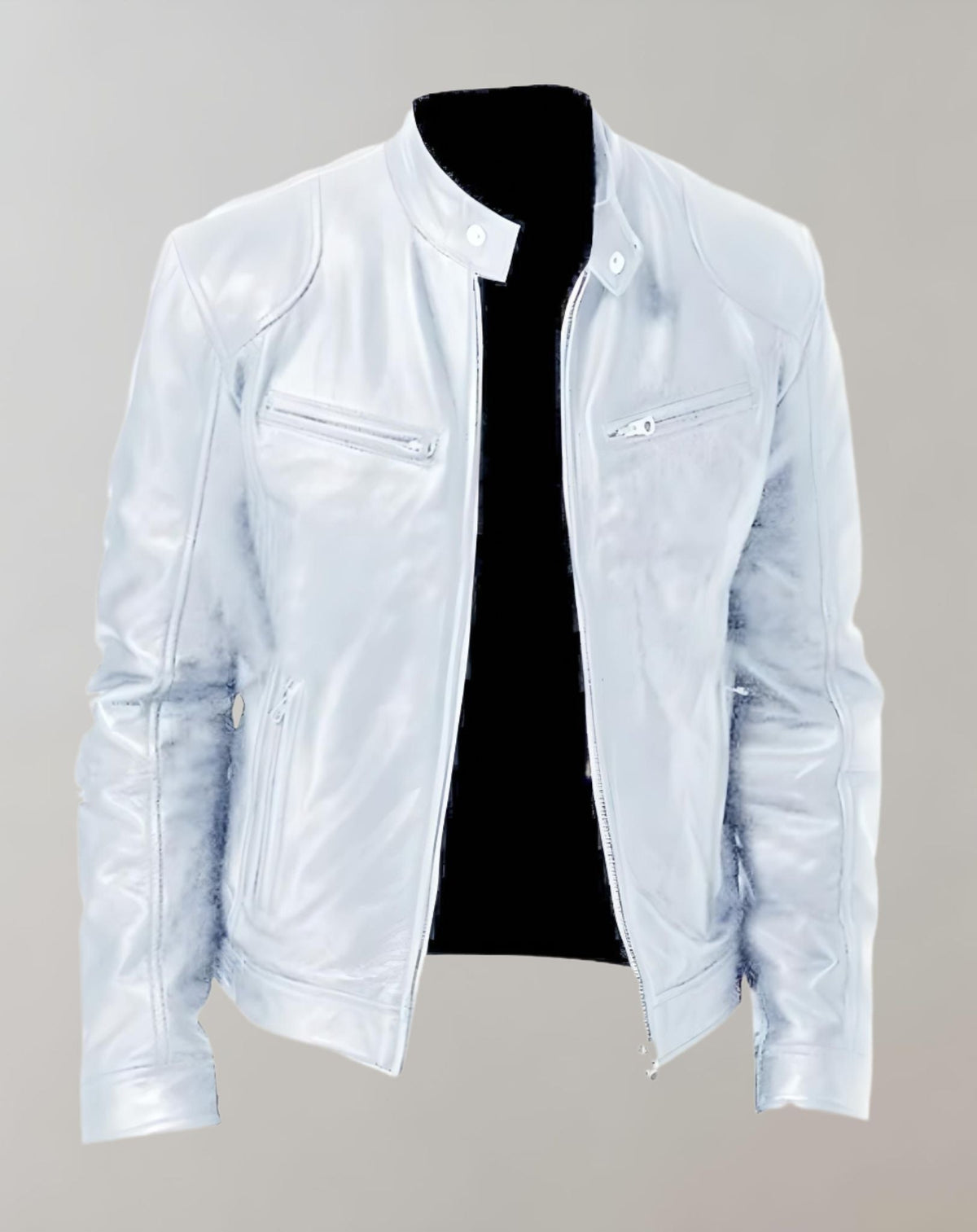 Men's Gloss-Finish leather-look Jacket – Zip-Front Racer Style