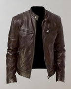 Men's Gloss-Finish leather-look Jacket – Zip-Front Racer Style