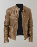 Men's Gloss-Finish leather-look Jacket – Zip-Front Racer Style
