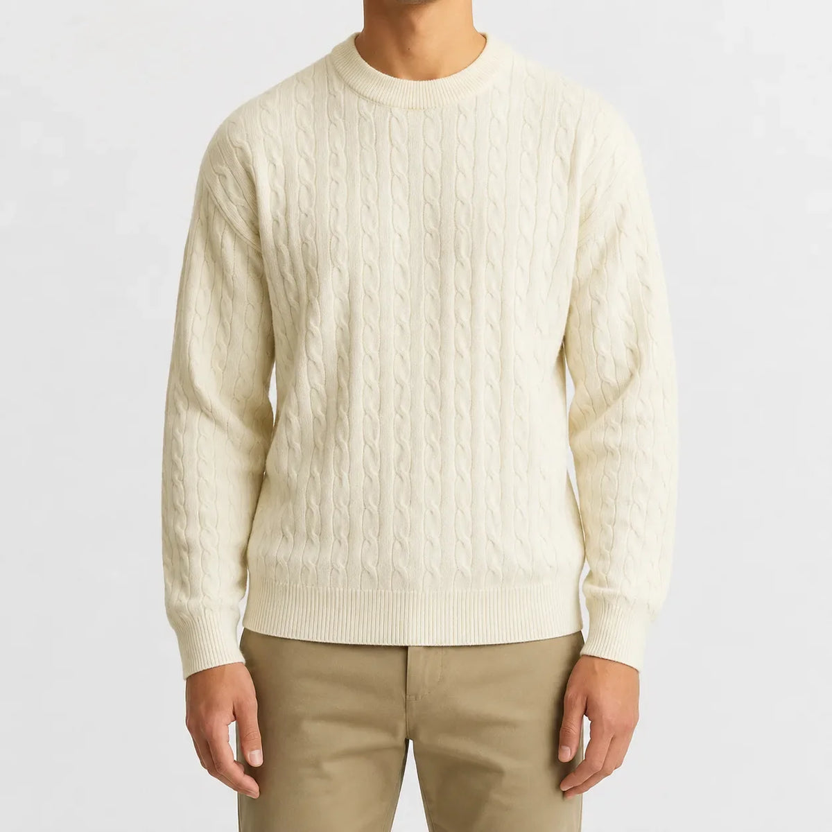 Men's Cable-knit Jumper with Crew Neck