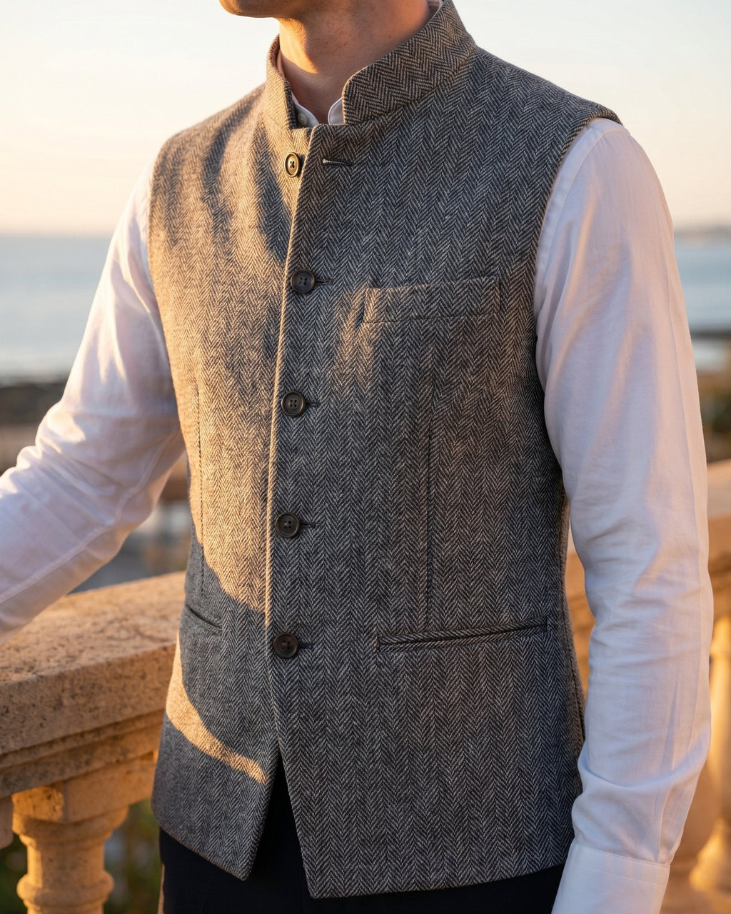 Men's Mandarin-Collar Waistcoat – Four-Button Front