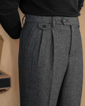 Men's Herringbone High-Waist Trousers with Side Tabs