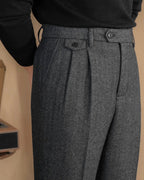 Men's Herringbone High-Waist Trousers with Side Tabs