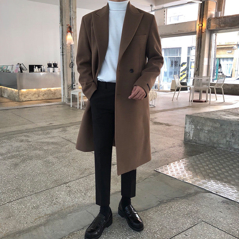 Men's Double-Breasted Overcoat with Notched Lapels