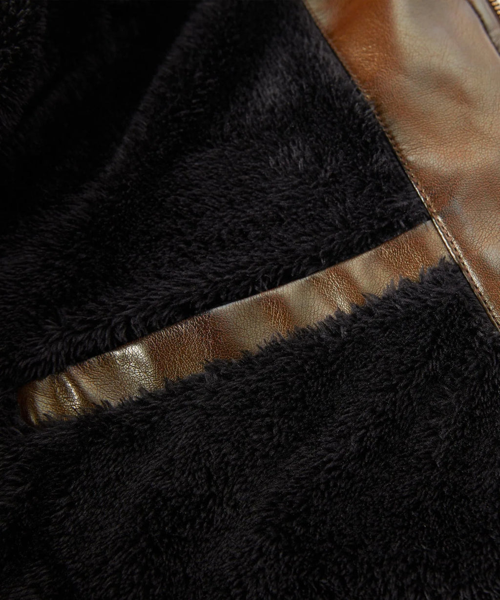 Men's Leather-look Jacket with Shearling-style Collar