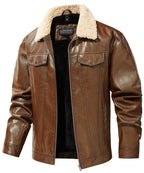 Men's Leather-look Jacket with Shearling-style Collar