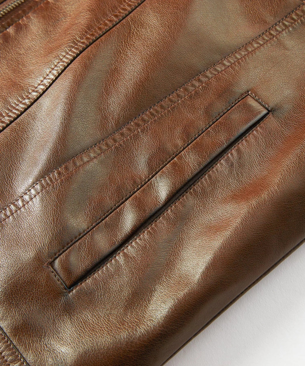 Men's Leather-look Jacket with Shearling-style Collar