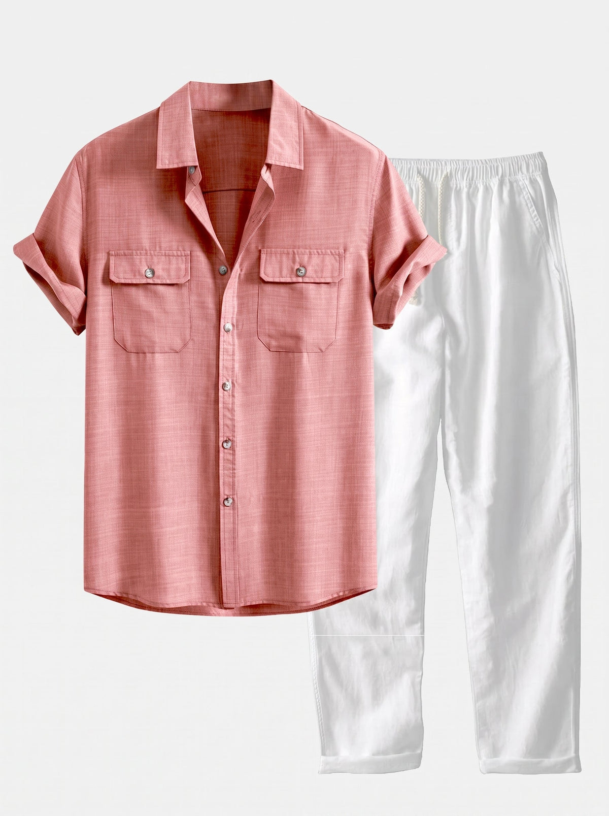 Men's Textured Pocket Shirt Co-Ord – linen-look Blend Straight-Leg Trousers