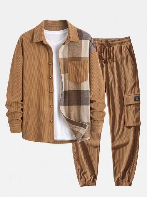 Men's Corduroy Shirt and Cargo Jogger Set