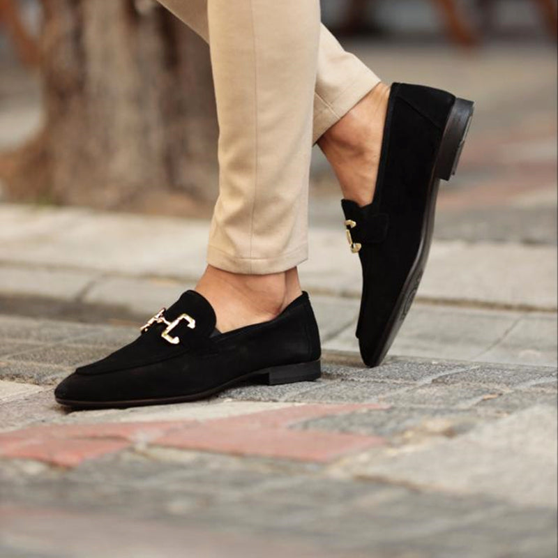 Men's Suede-Look Horsebit Loafers – Sleek Slip-On Formal Shoes