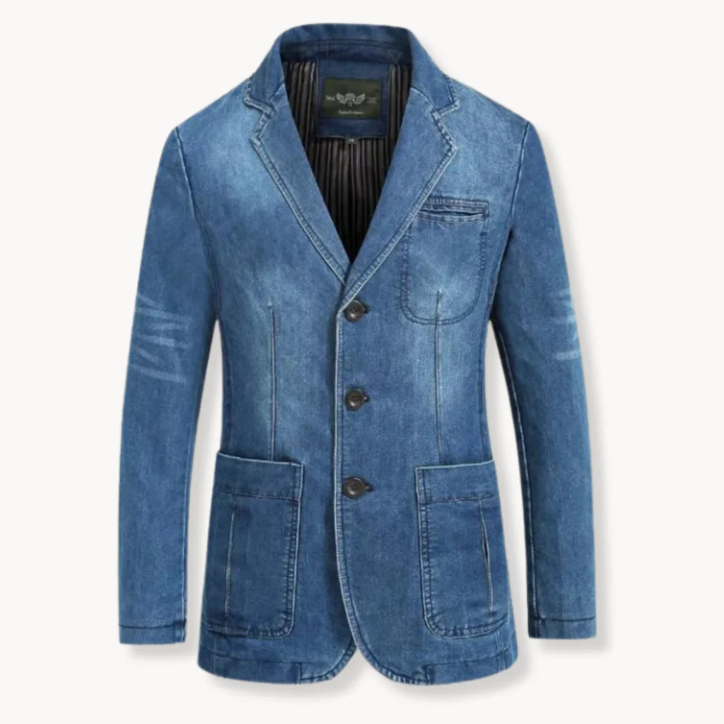 Men's Denim Blazer – Tailored Three-Button Jacket with Patch Pockets