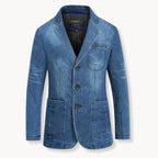 Men's Denim Blazer – Tailored Three-Button Jacket with Patch Pockets