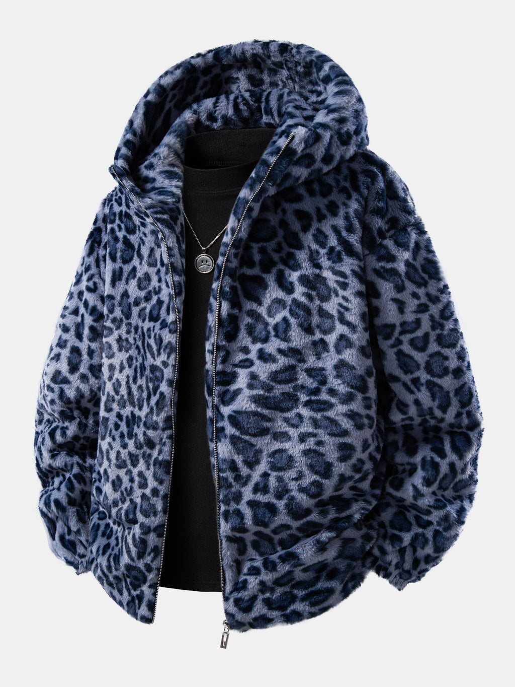 Men's Plush Faux Fur Hooded Zip-Up Jacket