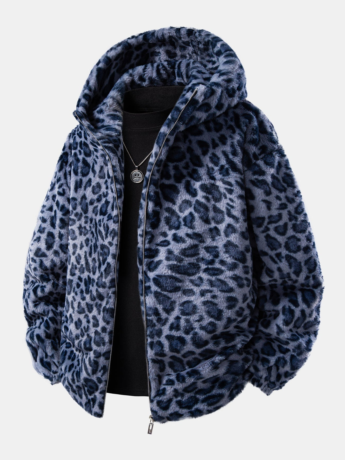 Men's Plush Faux Fur Hooded Zip-Up Jacket