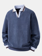 Men's Ribbed Polo Sweatshirt with Open Johnny Collar