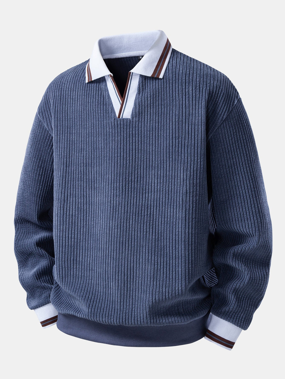 Men's Ribbed Polo Sweatshirt with Open Johnny Collar