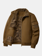 Men's Cotton Bomber Jacket with Teddy Fleece Lining and Utility Sleeve