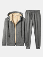 Men's Teddy-Lined Zip Hoodie Tracksuit – Regular Fit Joggers
