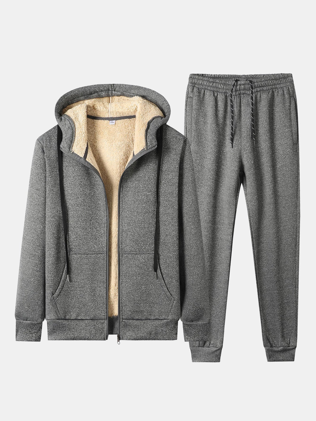 Men's Teddy-Lined Zip Hoodie Tracksuit – Regular Fit Joggers
