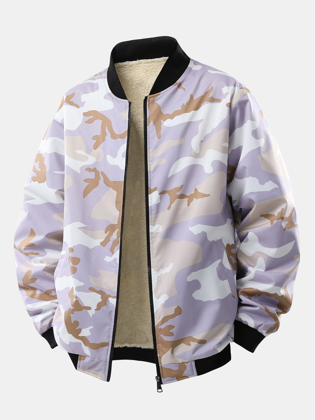 Men's Teddy-Lined Camouflage Bomber Jacket