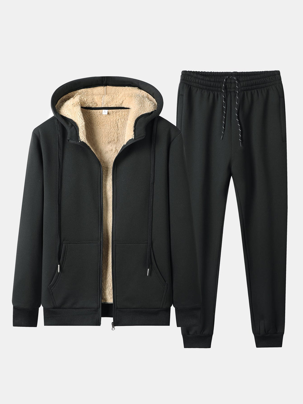 Men's Teddy-Lined Zip Hoodie Tracksuit – Regular Fit Joggers