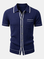 Men's Ribbed Knit Button Shirt Set – Tailored Tapered Trousers