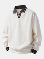 Men's Ribbed Polo Sweatshirt with Open Johnny Collar