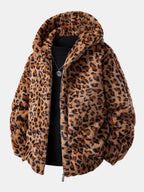 Men's Plush Faux Fur Hooded Zip-Up Jacket